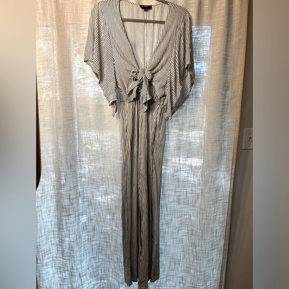 Audrey 3 Plus 1 Black and White Striped Jumpsuit with Cutout and Flared Sleeves. - Picture 5 of 16